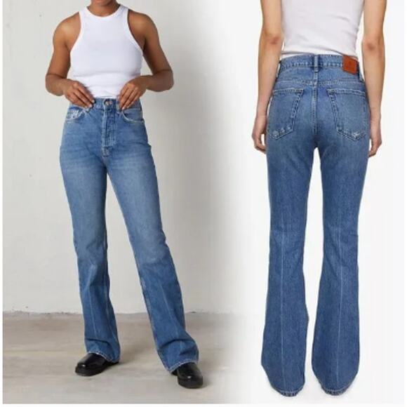 Anine Bing Bryn Effie Blue Denim Jeans High Rise Straight Leg Easy Boot 27 - Picture 1 of 16
